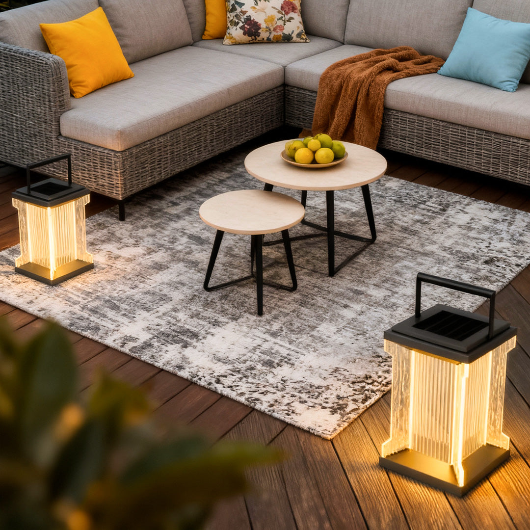 Minimalist Outdoor Lantern with Stainless Steel Frame and Warm LED Glow