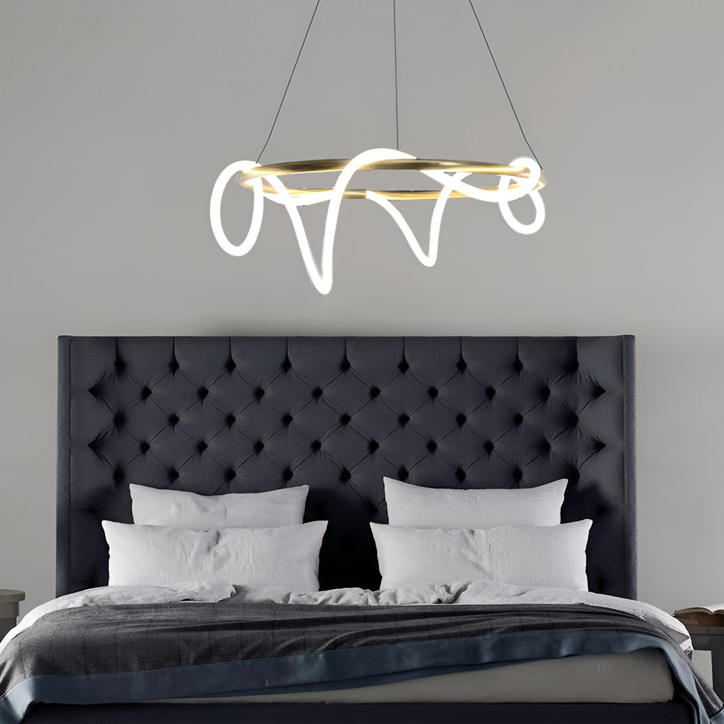 Modern LED Chandelier in Gold Finish with Flexible Metal Frame