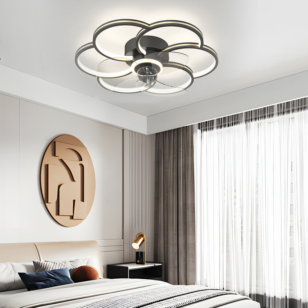 Flower Creative Three Step Dimming Led Silent Modern Ceiling Fan And Light