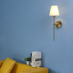 Modern 1 Light Black Gold Wall Sconce With White Linen Fabric Shade