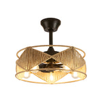 20 In Hemp Rope Woven Caged Ceiling Fan With Light And Remote 6 Speed