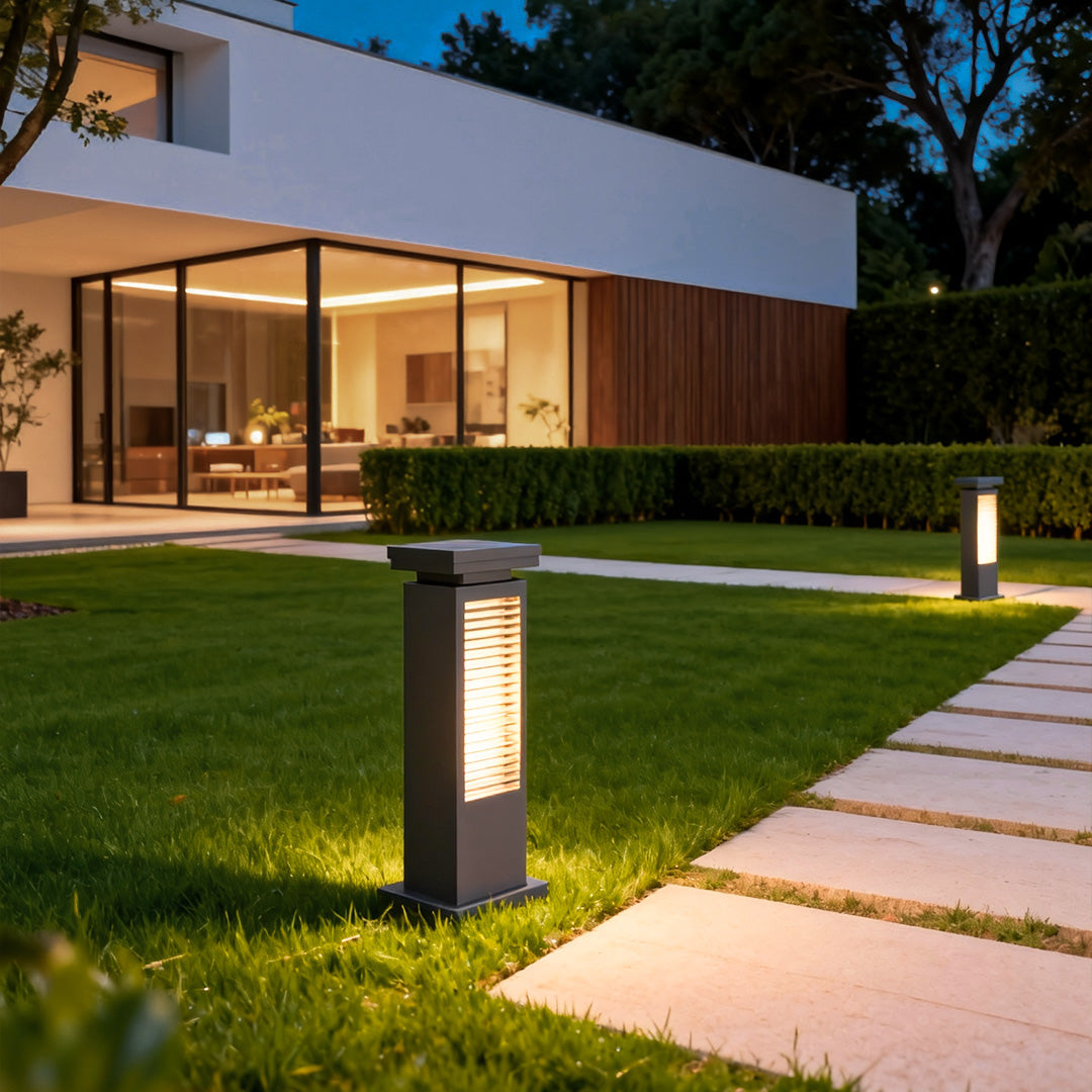 Modern Outdoor Bollard Light with Stainless Steel Body and Warm LED Glow