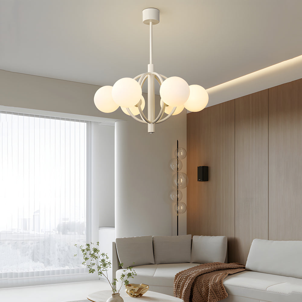 19 68 In Midcentury 6 Light Beige Glass Sphere Chandelier