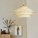 Rustic 3 Tiers Parchment Pendant Light 1 Light Hanging Lamp With Fabric Shade