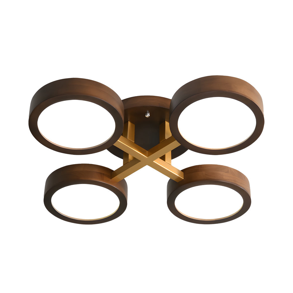 Modern Sputnik 3 4 5 Light Walnut Circles Flush Mount Led Ceiling Light
