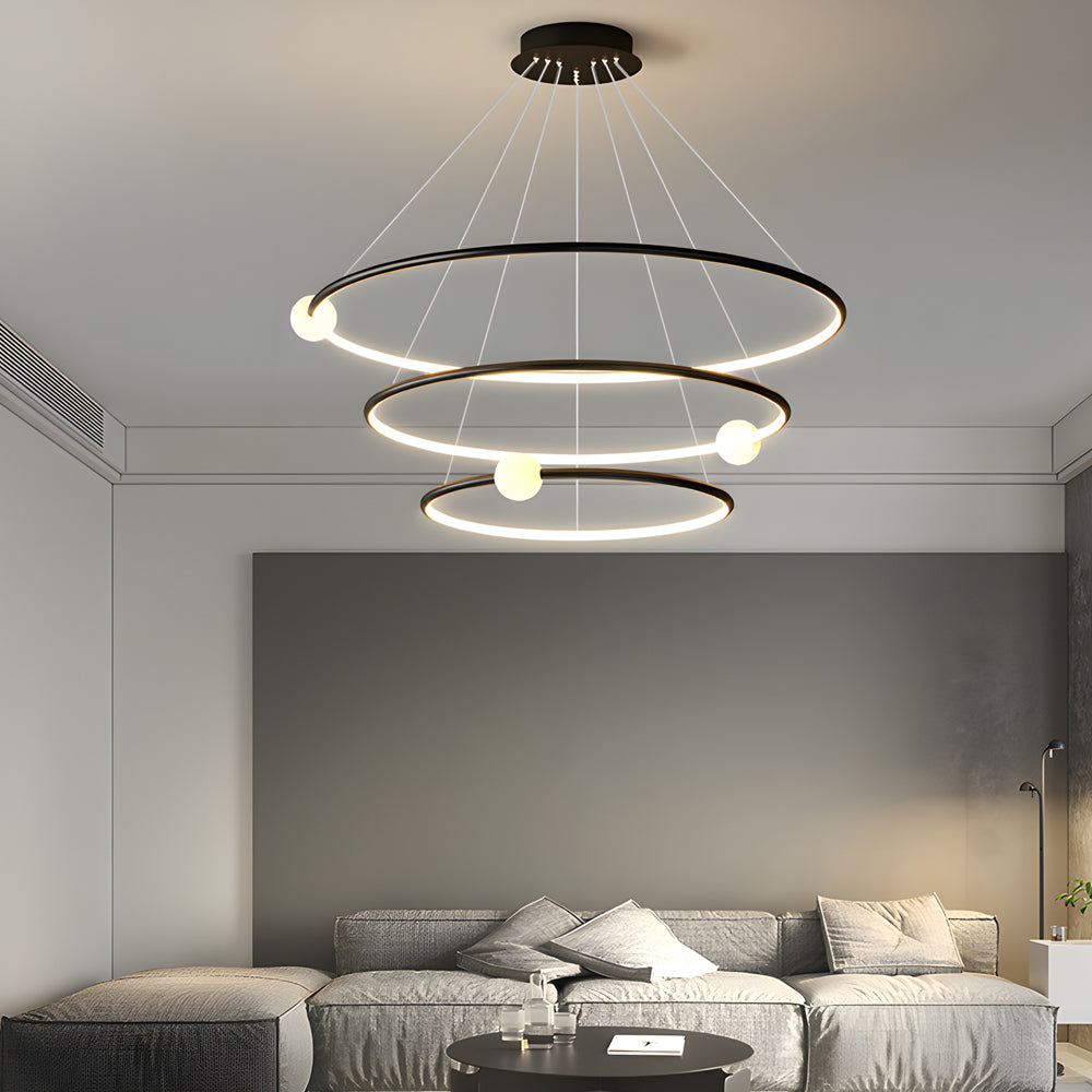 White Black Circular Pendant Lamp Dimmable Led Rings Chandelier