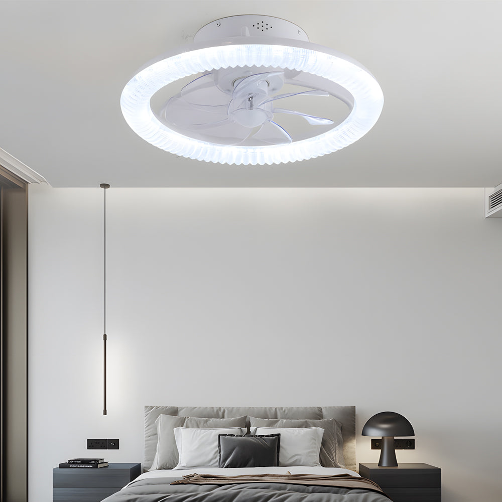 Round Dimmable With Remote Control Rgb White Modern Ceiling Fan And Light