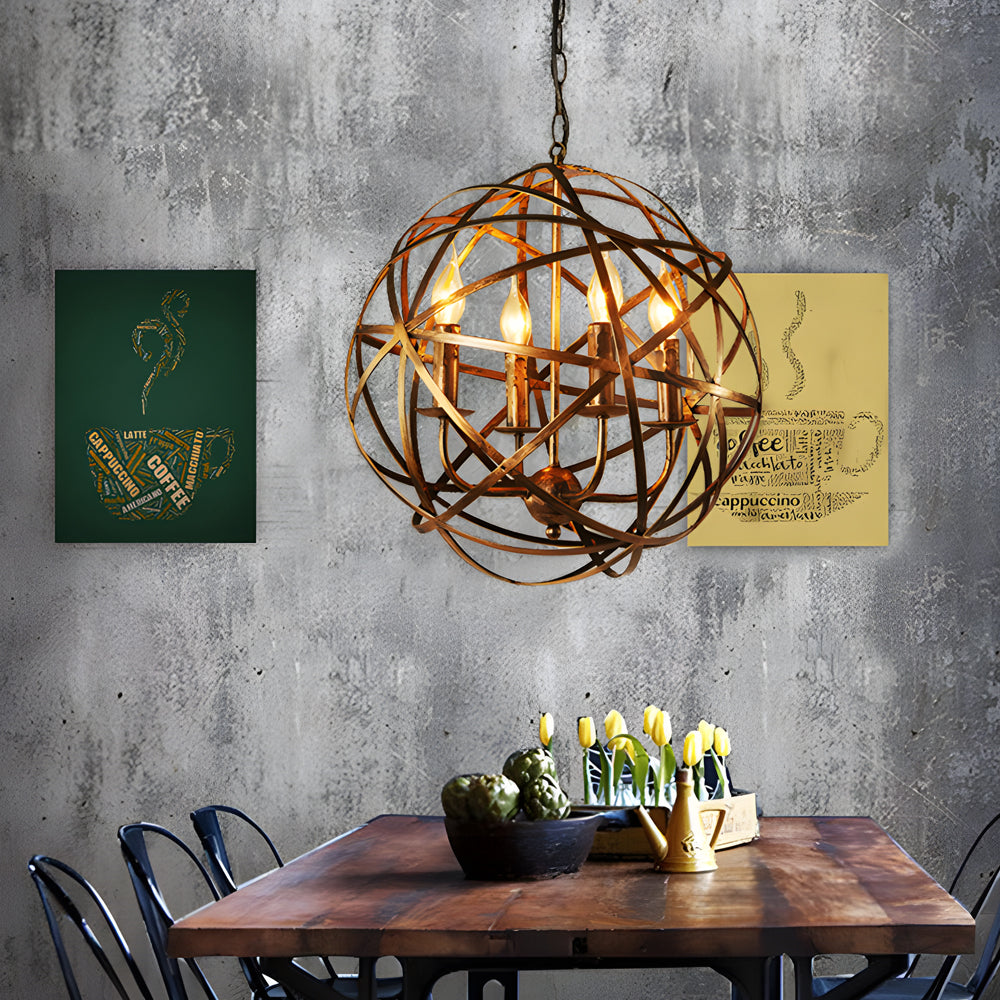 Iron Lines Ball Spherical Creative Led Industrial Style Chandelier