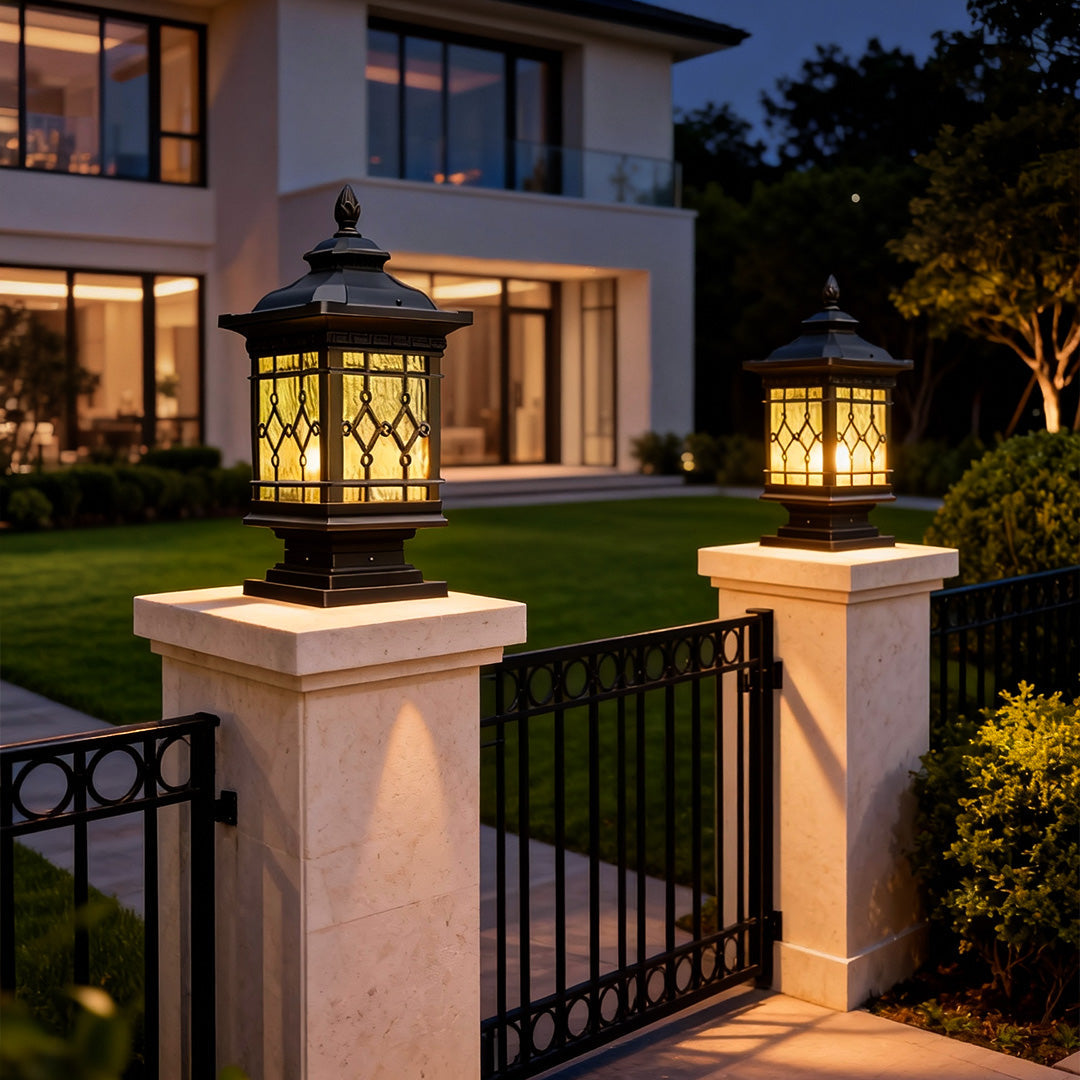 Retro Outdoor Column Light in Coffee Finish with Warm LED