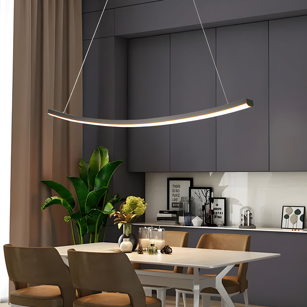 Modern Led Linear Arcing Pendant Lighting Matte Black Fixture For Dining Room Kitchen Island