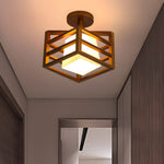 Square Walnut Wooden Frame 1 Light Semi Flush Mount Ceiling Light