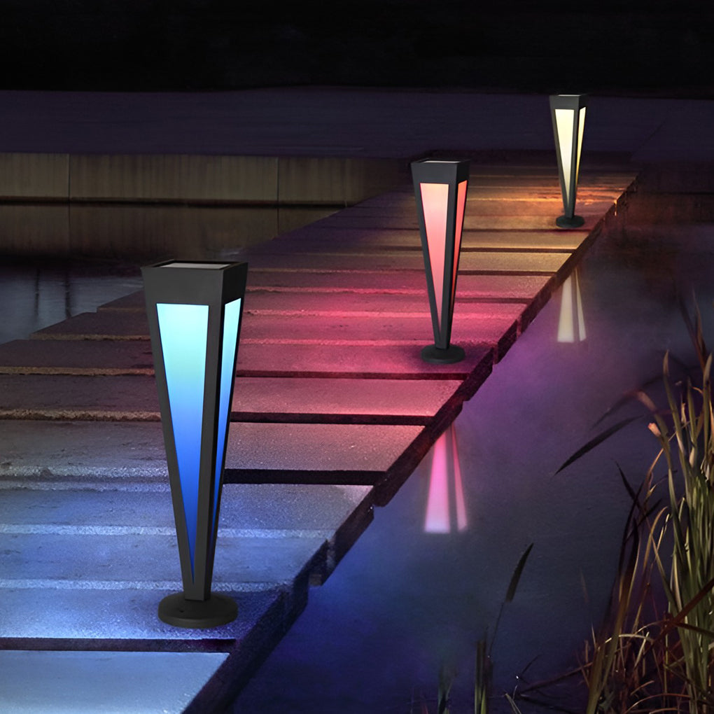 LumaPath Square RGB Solar Pathway Light with Conical Base for Modern Landscapes