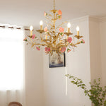 French Luxury Ceramic Pink Roses Chandeliers 6 8 Light Candlelight Pastoral Charm