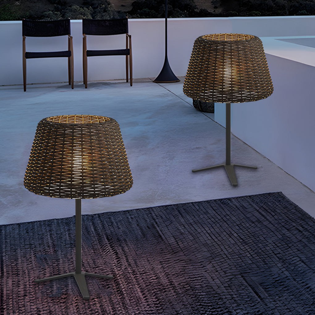 Outdoor 13 77 Inch Wicker Shade Rustic Iron Table Lamp