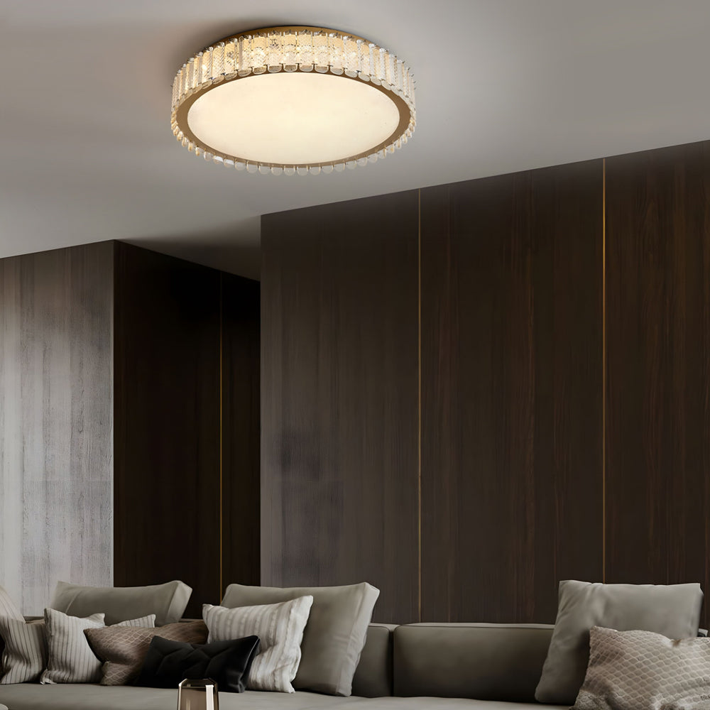 Crystal And Frosted Shade Luxury Round Square Flush Mount Ceiling Light