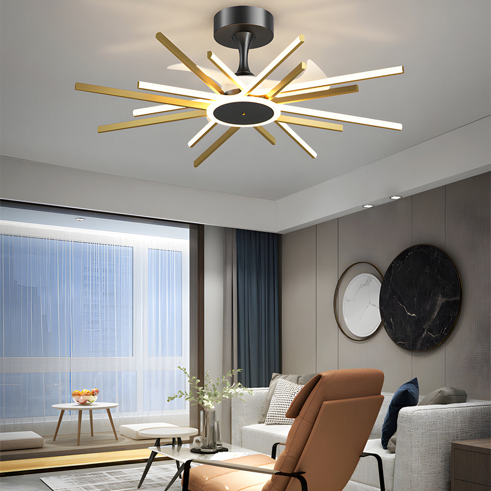 Spiral Linear Modern Led Ceiling Fan In Black Gold Silent Fan Light Fixture