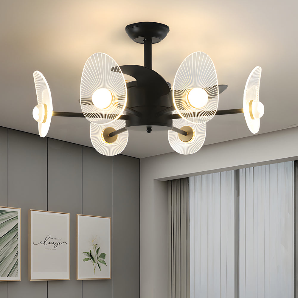 31 In Black Round Acrylic Ceiling Fan With Light And Remote 3 Blades