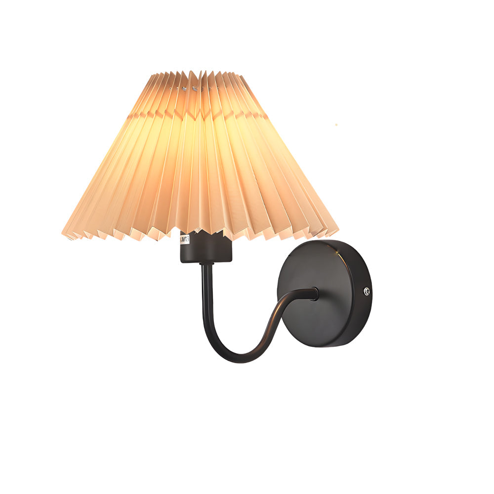 Vintage 1 Light Dimmable Metallic Armed Sconce With Pleated Fabric Shade