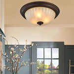 Round Glass Shade Iron Simple American Style Bedroom Ceiling Light Fixture