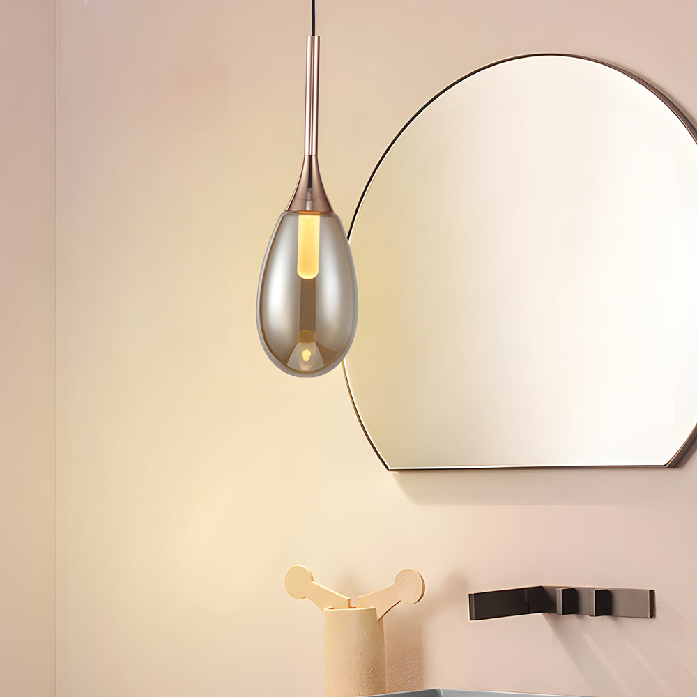 Modern 1 Light Led Teardrop Glass Pendant Light In Amber Smoke Gray