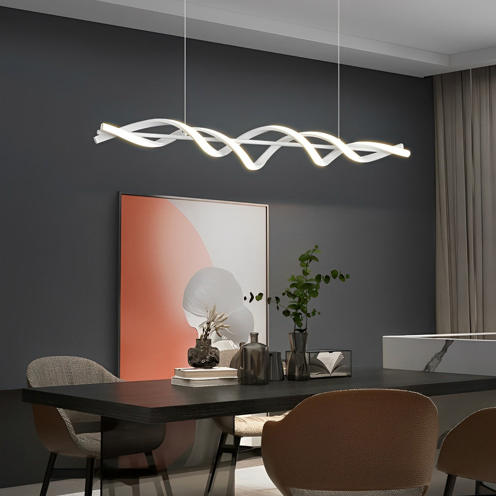 Spiral Linear LED Pendant Light in White for Modern Dining Rooms