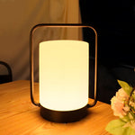 Modern Black Portable Outdoor Table Lamp With White Cylinder Shade Usb Ip65