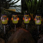 2 Pack Solar Lanterns Flickering Flame Metallic Owl Stake Solar Lights Garden Landscape Lights For Outdoor Decor