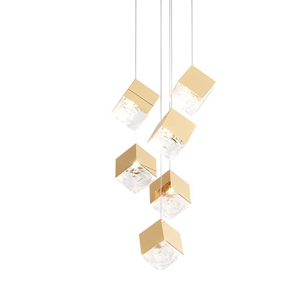 Glass Square Cube Stainless Steel Led Modern Spiral Long Chandelier