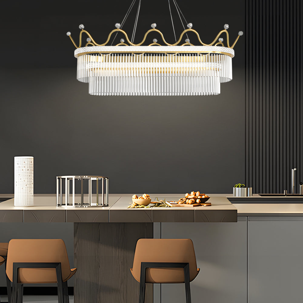 1 2 Layers Long Oval Crystal Crowns Three Step Dimming Modern Chandelier
