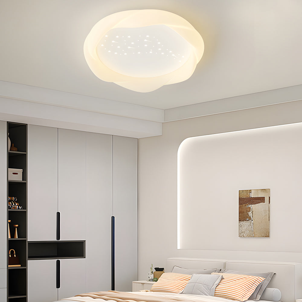 Round Pe Shade Iron Three Step Dimming Milky White Modern Ceiling Lights