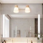 Wood Glass Cone Rotatable Light Wall Sconce White