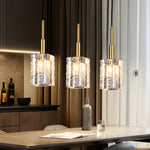 Crystal Cube Brass Pendant Light 1 Light Copper Rod Kitchen Island Lighting