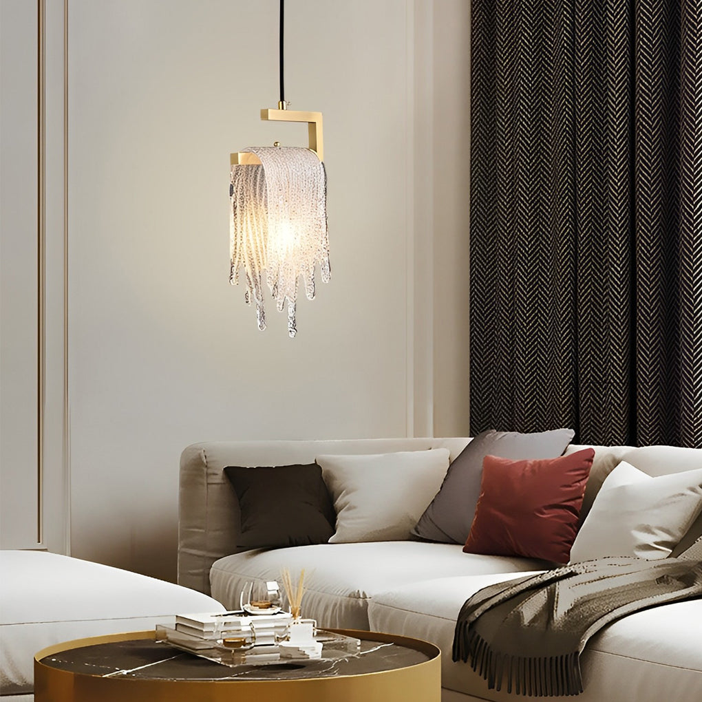 Handcrafted Glass LED Pendant Light with Copper Accent