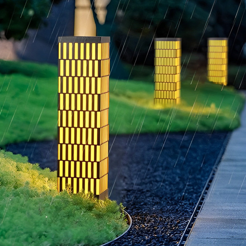 Modern Black LED Bollard Light with Grid Design for Pathways and Gardens
