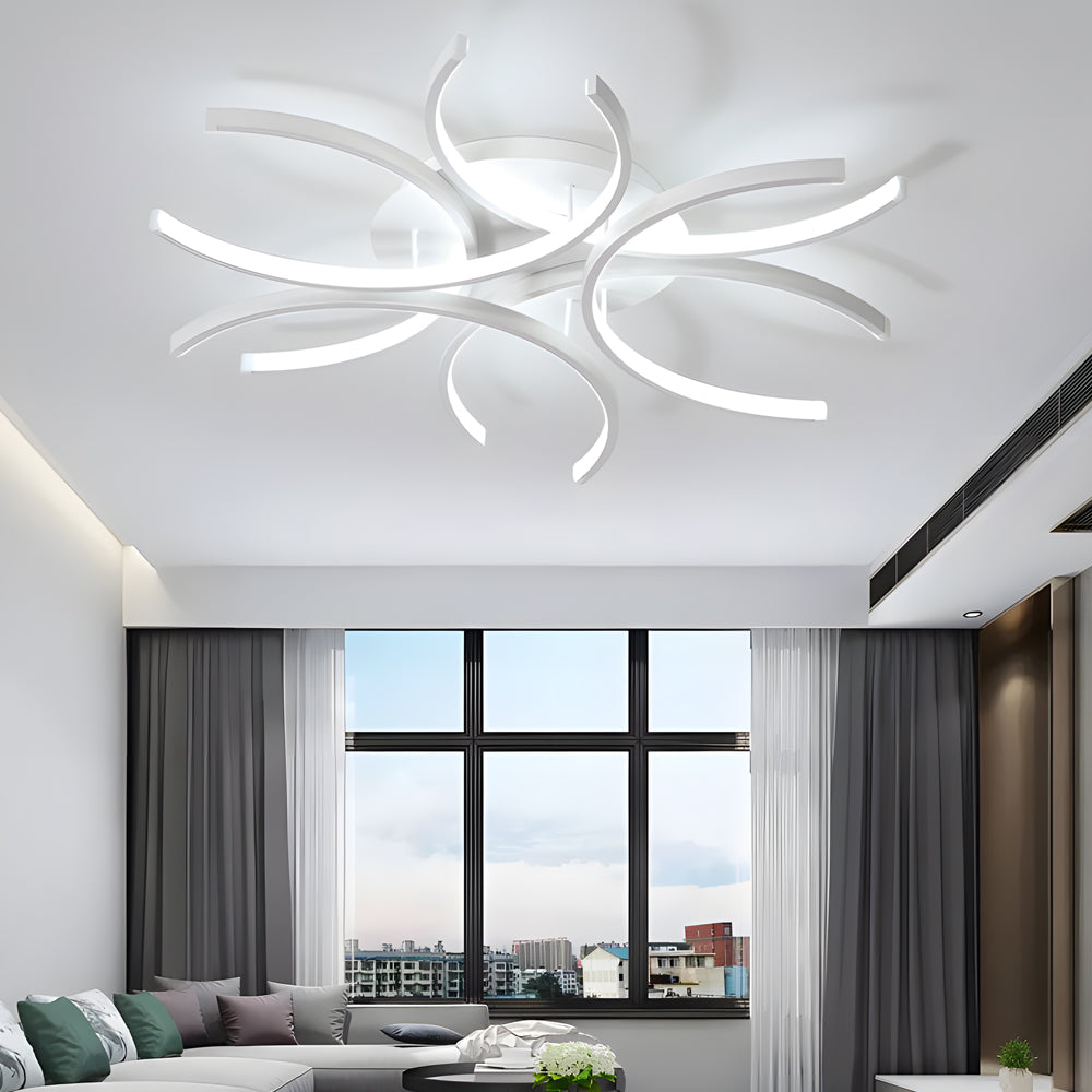 Simple Semi Circle Lines Flower Led Dimmable Modern Ceiling Light Fixture