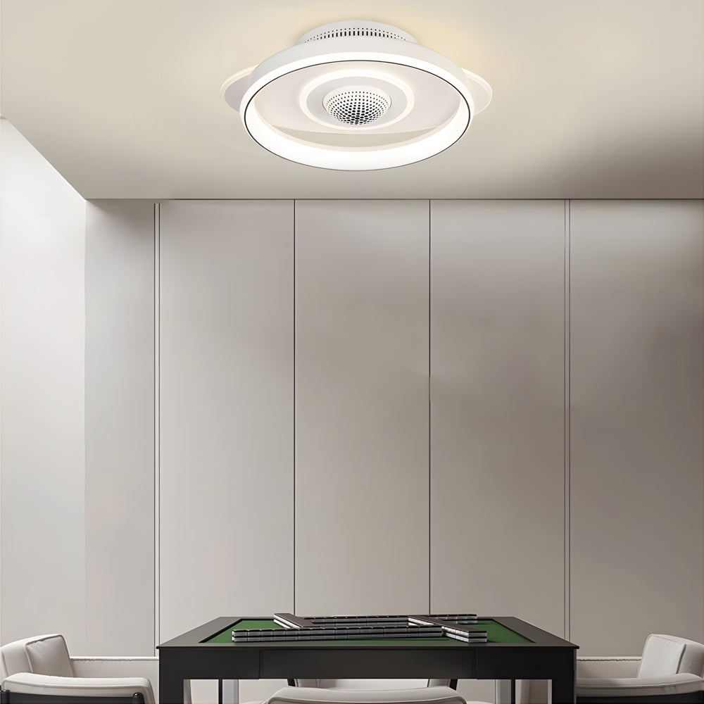 Led Smart Bladeless Ceiling Fan Round White Ceiling Fans With Dimmable Light