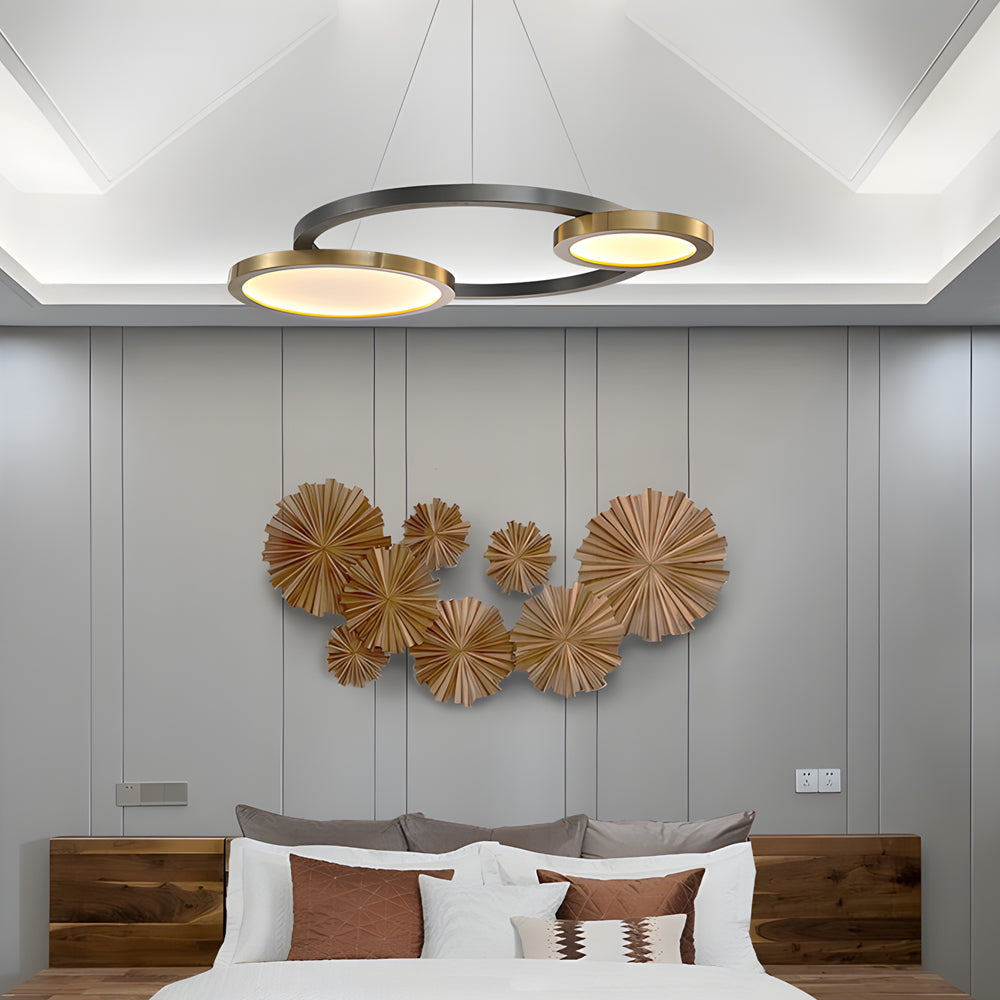 Circular Led Chandelier Multi Ring Hanging Suspension Lights In Brass Pearl Black Finish