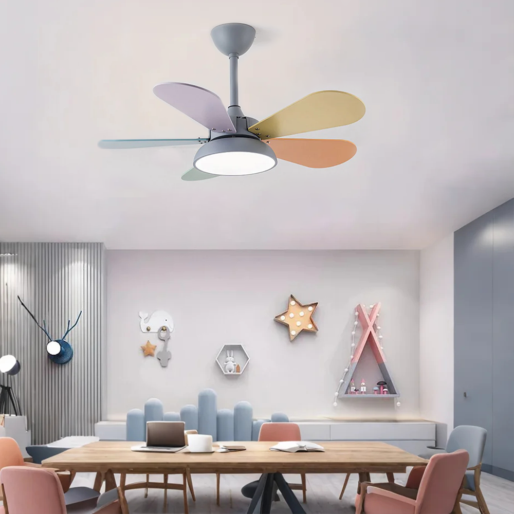 Macaron Colorful Round Ceiling Fan With Led Light