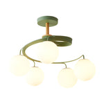5 Light Glass Ball Spiral Metallic Semi Flush Mount Ceiling Light