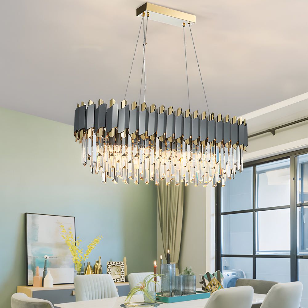 6 8 Light Crystal Layered Chandelier Dimmable Dining Room Pendant Lighting