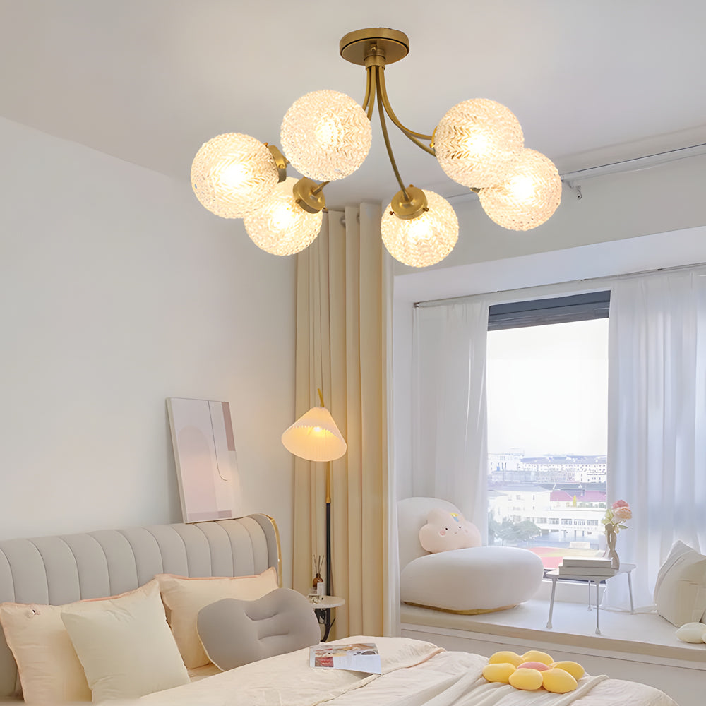Modern Brass Carved Glass Semi Flush Mount Ceiling Light 6 8 Light