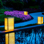Retro Black LED Bollard Light with Patterned Shade for Garden Paths