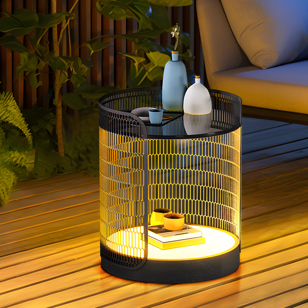 19 Inch Led Open Mesh Outdoor Floor Lamp With Table