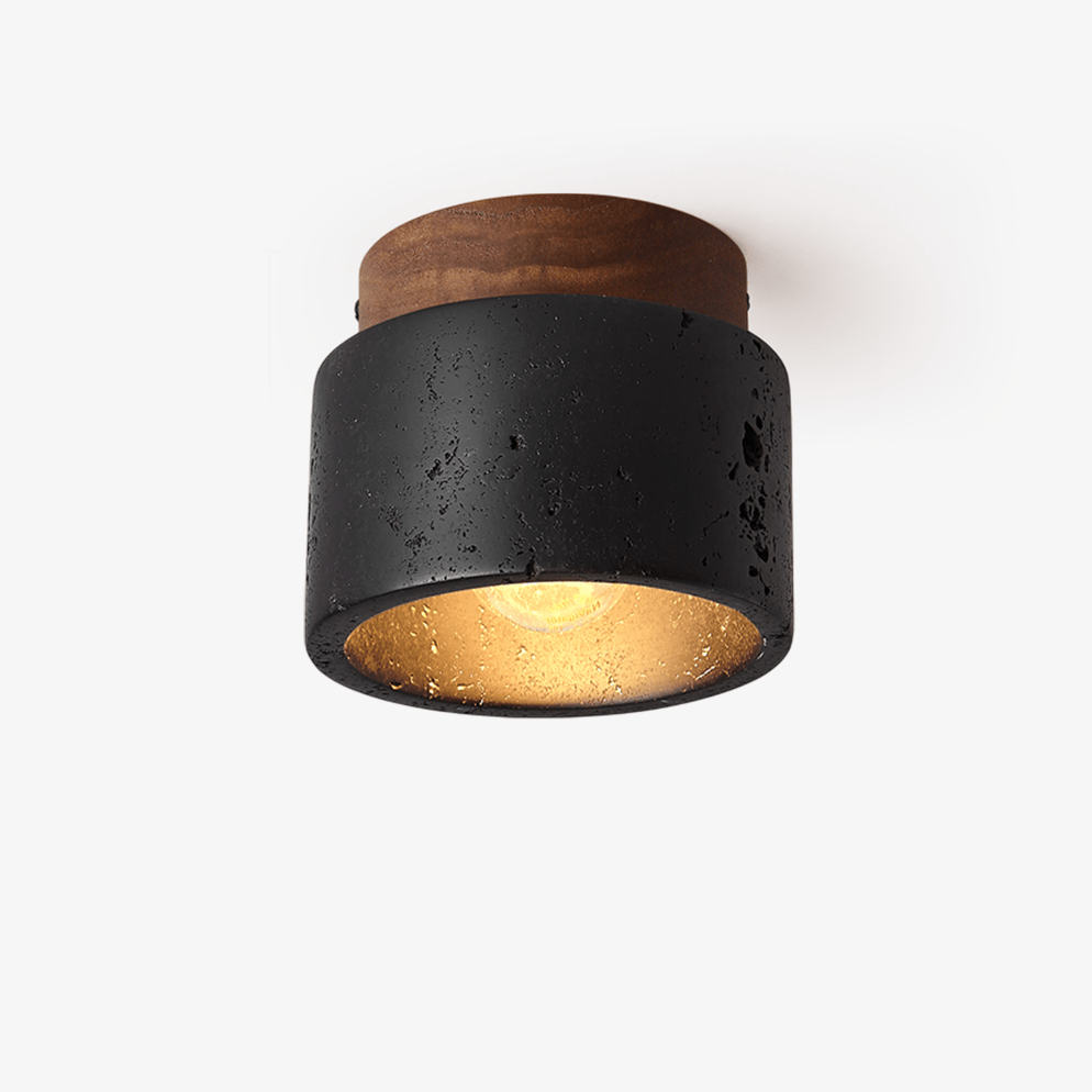 Volcanic Glow Flush Mount Ceiling Light in Black Travertine and Walnut