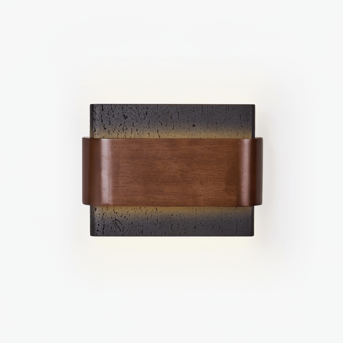 Orin Black Travertine Wall Sconce with Walnut Accent – Modern LED Wall Light
