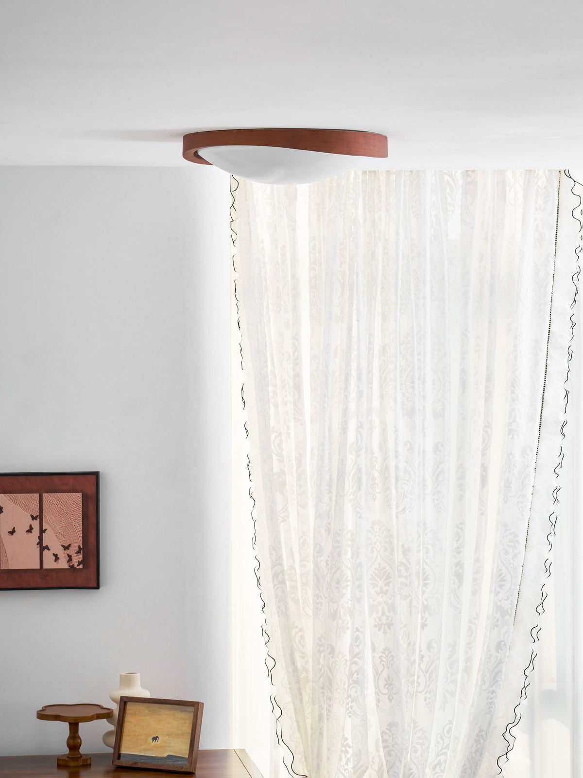 Walnut Curved Edge Ceiling Light – Modern Flush Mount LED Fixture