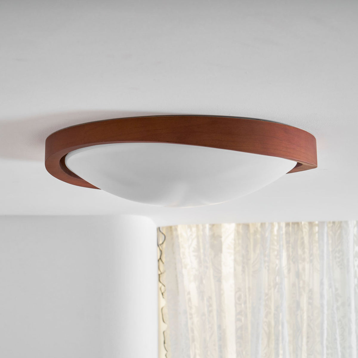 Walnut Curved Edge Ceiling Light – Modern Flush Mount LED Fixture