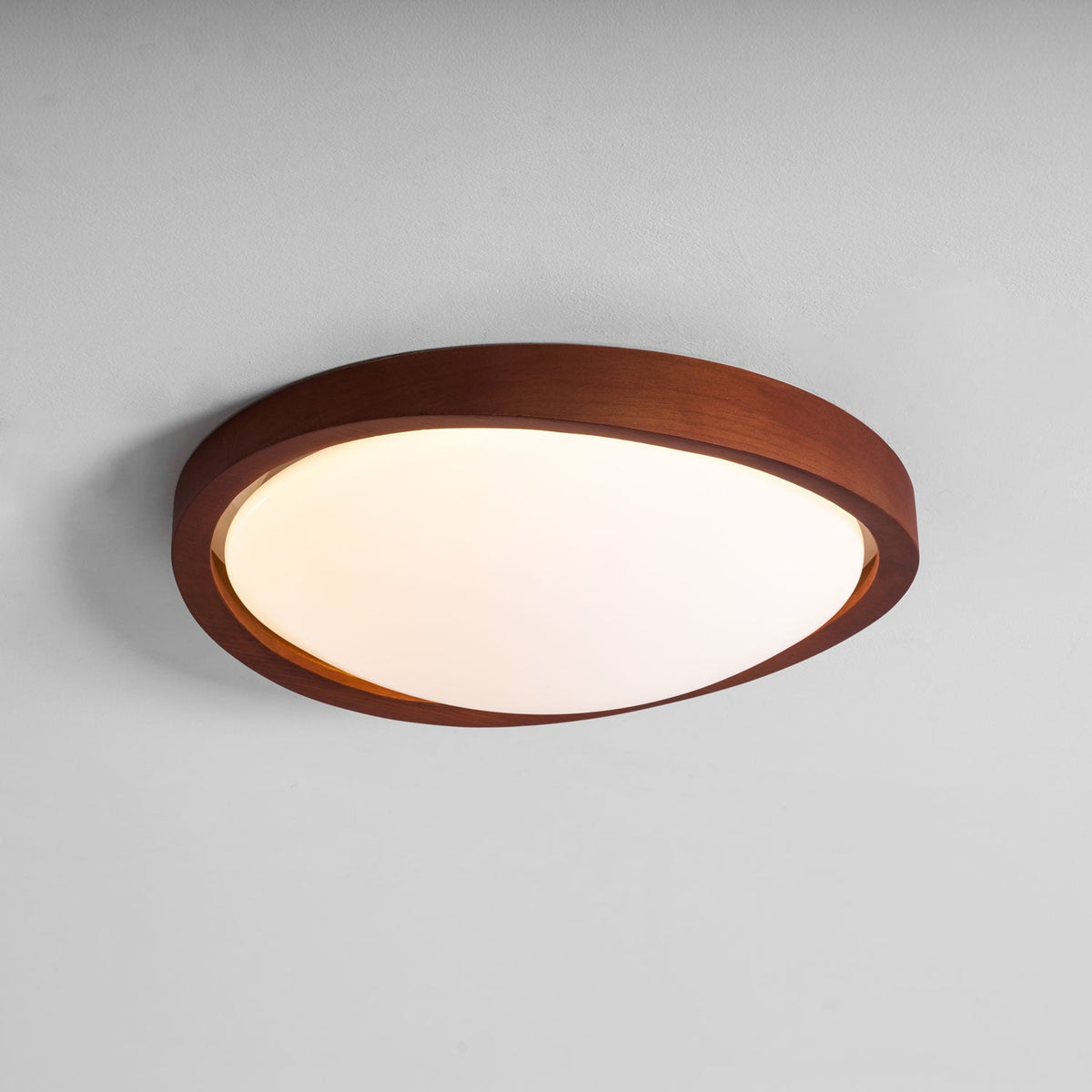 Walnut Curved Edge Ceiling Light – Modern Flush Mount LED Fixture