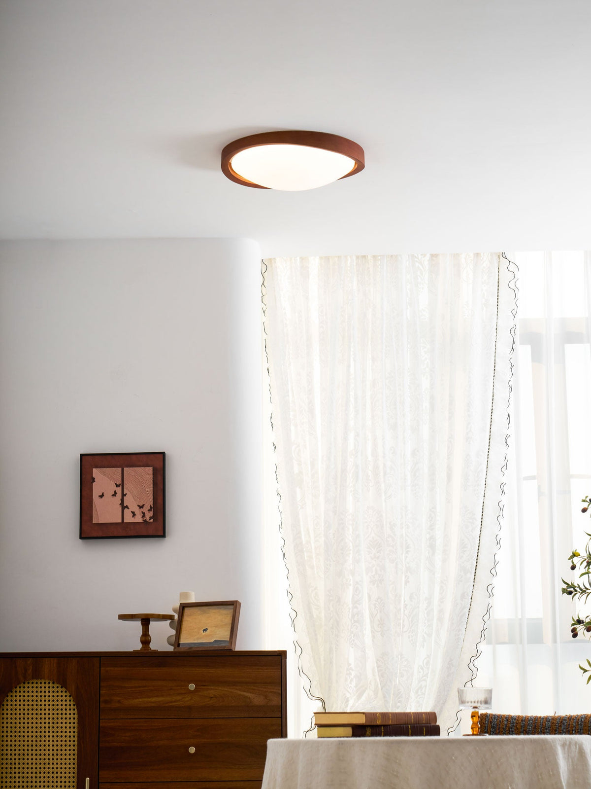 Walnut Curved Edge Ceiling Light – Modern Flush Mount LED Fixture