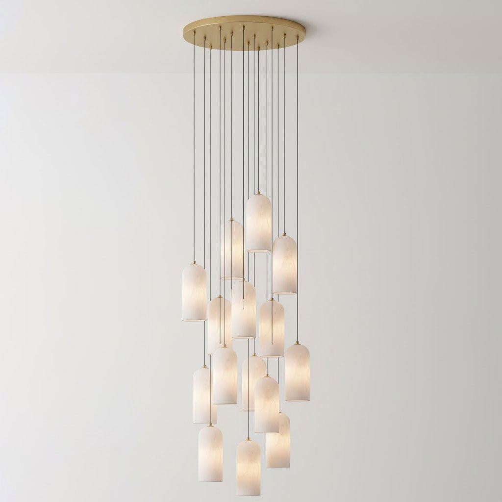 Monty Alabaster Pendant Light in Brass with Braided Cord